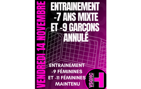 Entrainement -7 et -9 Masculins annulé